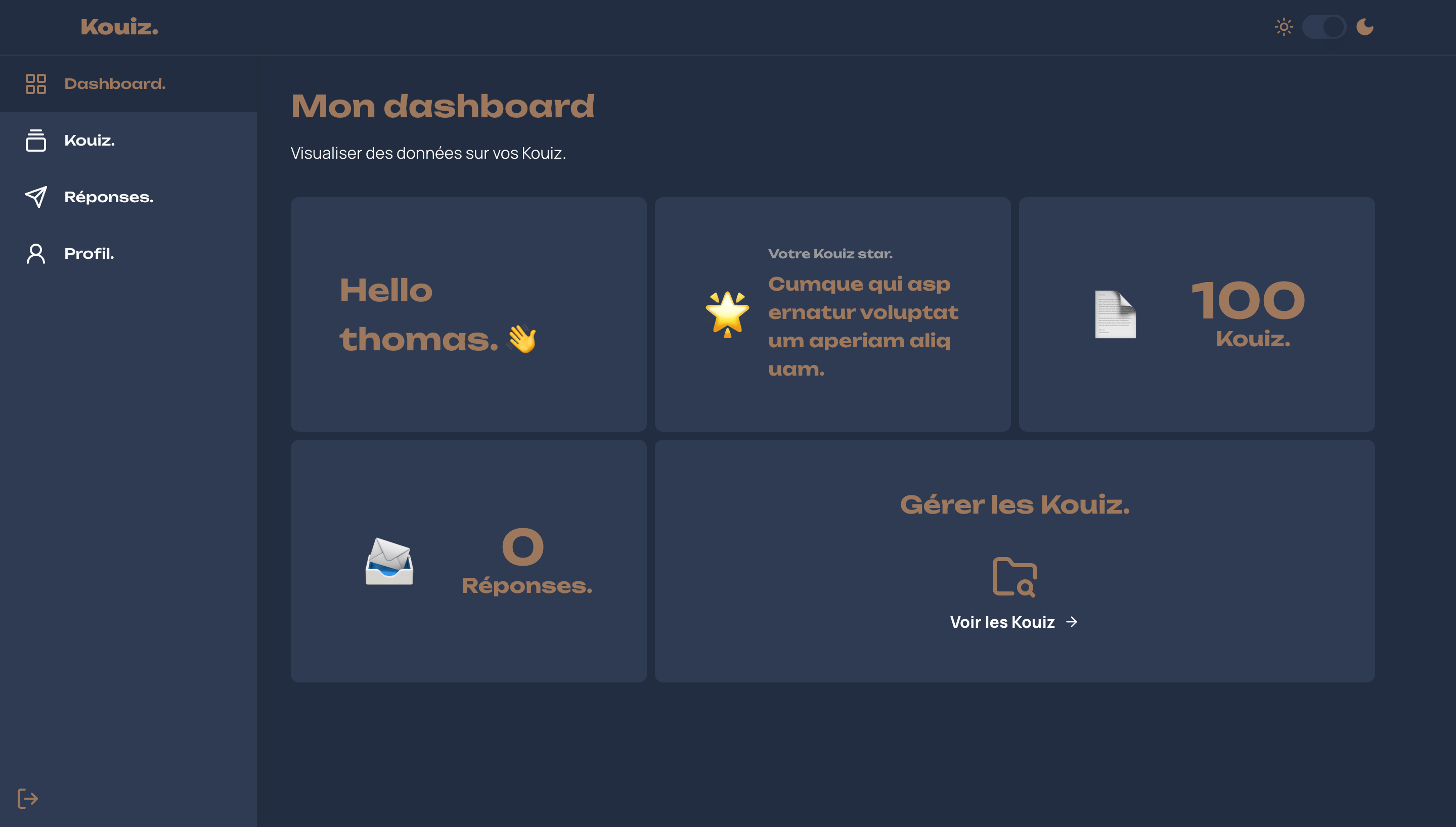 Kouiz dashboard preview dark