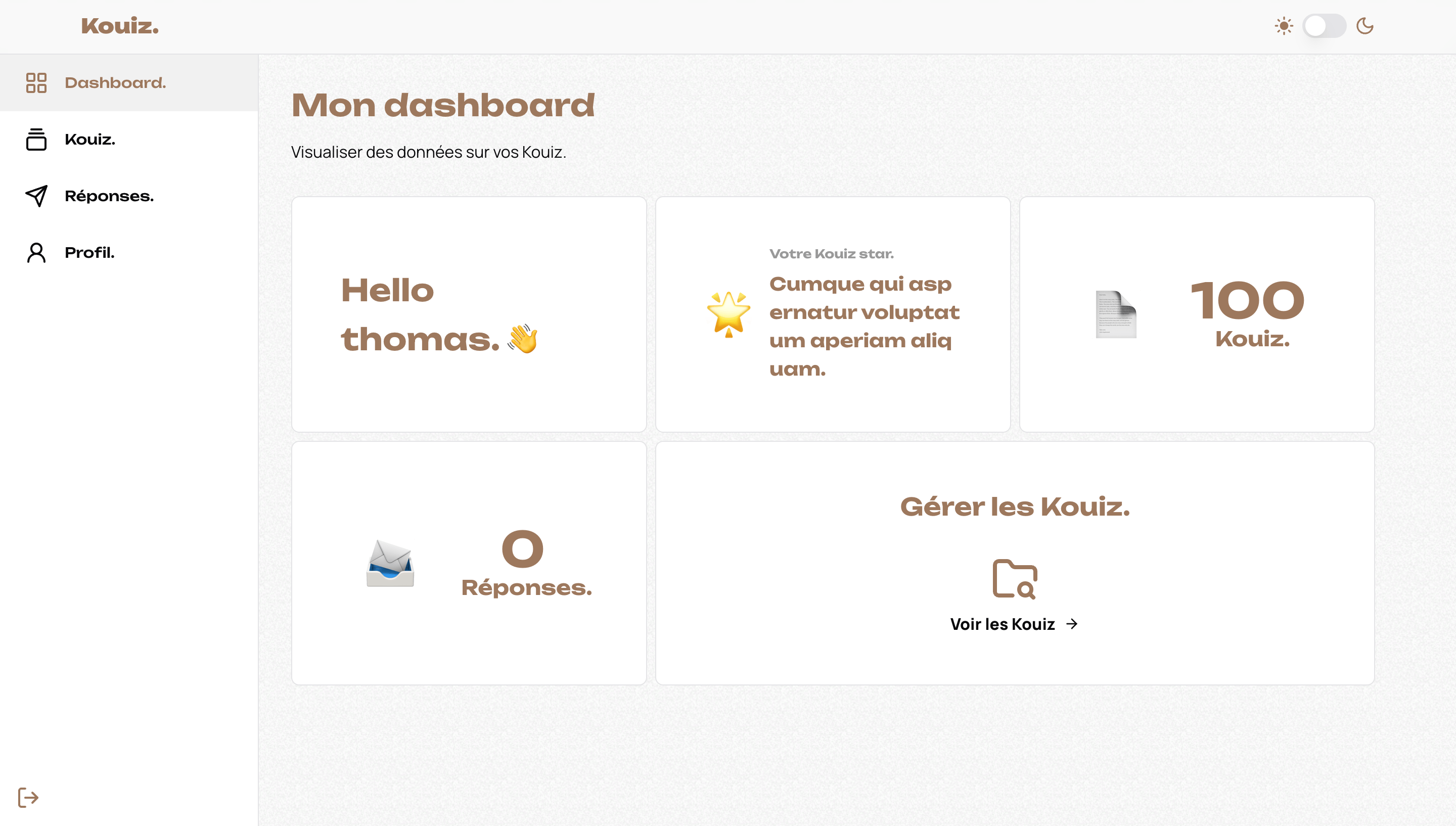 Kouiz dashboard preview